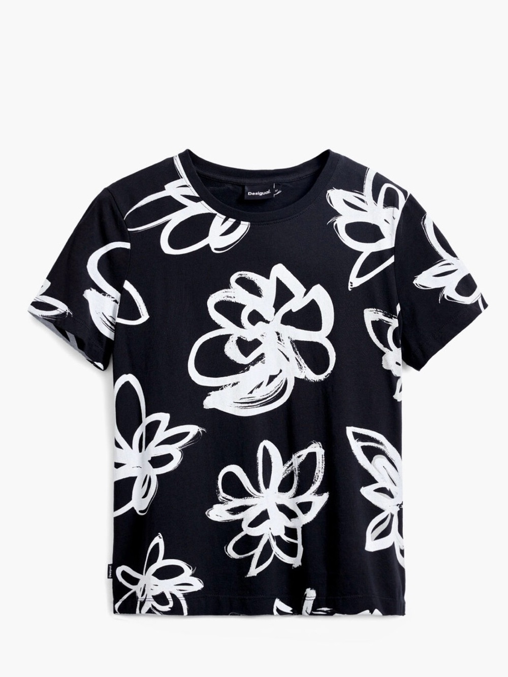 Desigual Black & White Floral Print Tee Size XL